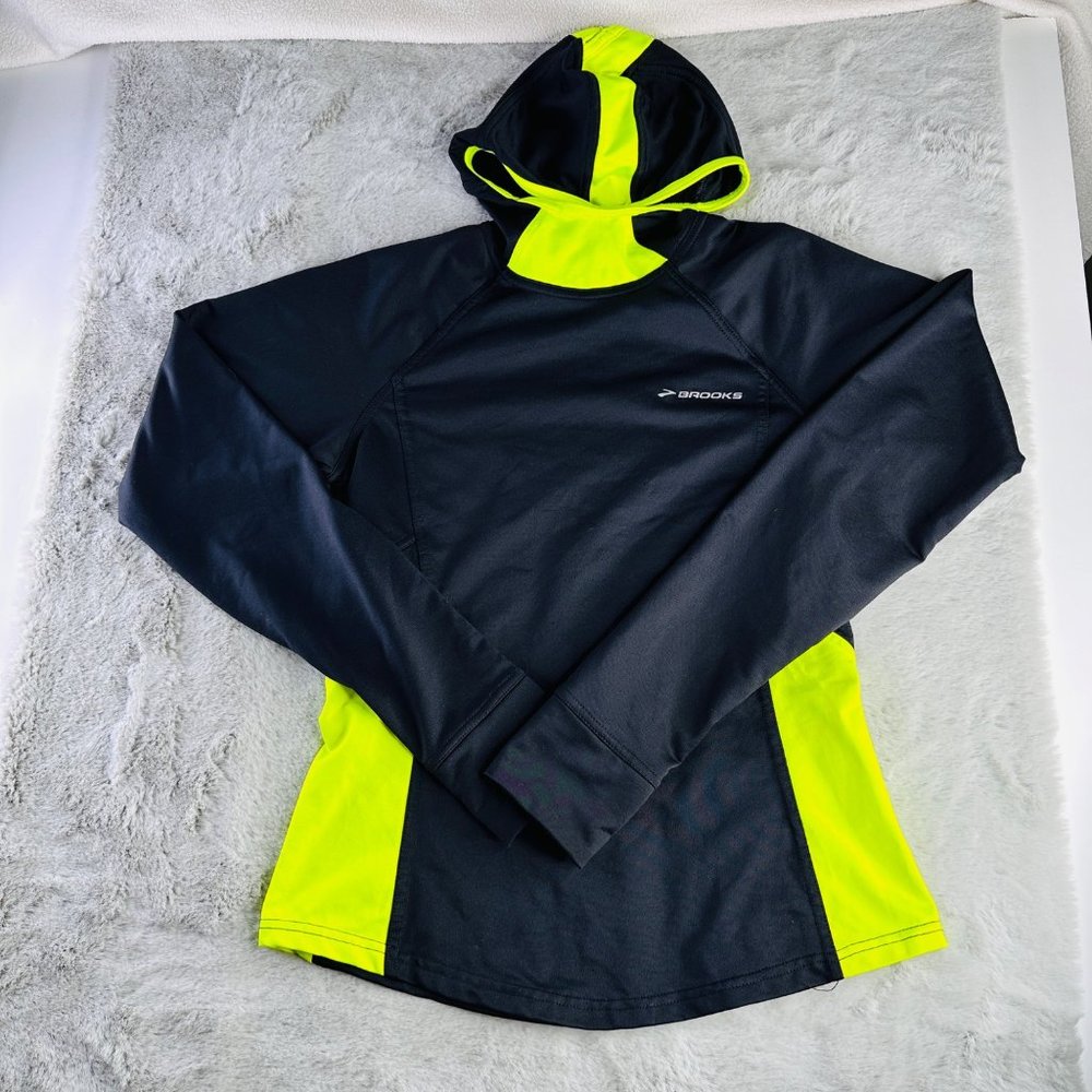 Brooks Running Pullover Womens Small Sweatshirt Hoodie Black Neon Gym‎ Active